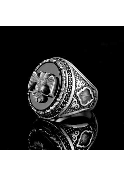925 Ayar Gümüş Çift Başlı Kartal Simgesi ile Erkek Yüzük - Erkekler Için Sembolik ve Güçlü Takı indirimleri