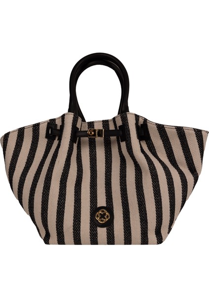 Cnt20134 Çizgili Tote Çanta