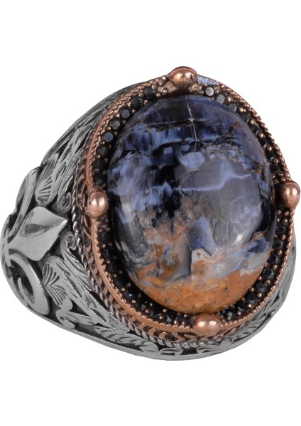 925 Ayar Gümüş El Yapımı Erkek Yüzük - Çeşitli Doğal Taşlarla Mevcut (Pietersite)