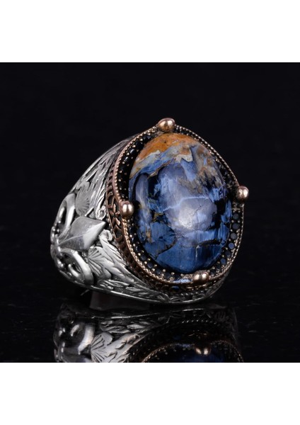 925 Ayar Gümüş El Yapımı Erkek Yüzük - Çeşitli Doğal Taşlarla Mevcut (Pietersite) fırsatları