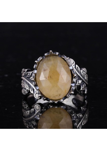 Doğal Taş Yüzük - El Yapımı 925 Ayar Gümüş Takı (Sarı Safir) modelleri