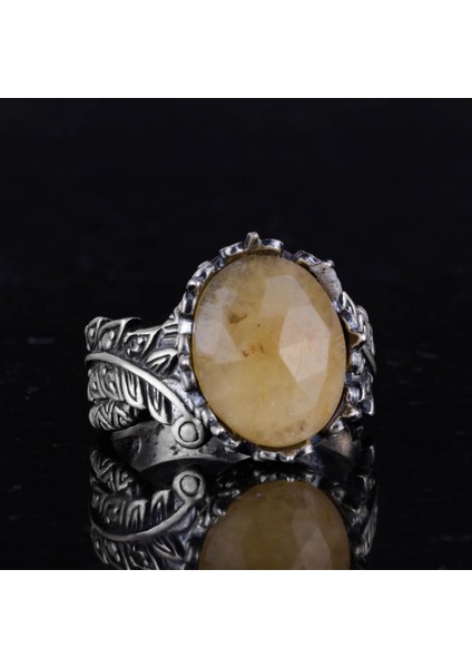 Doğal Taş Yüzük - El Yapımı 925 Ayar Gümüş Takı (Sarı Safir) fırsatları