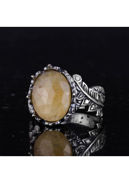 Doğal Taş Yüzük - El Yapımı 925 Ayar Gümüş Takı (Sarı Safir) indirimleri
