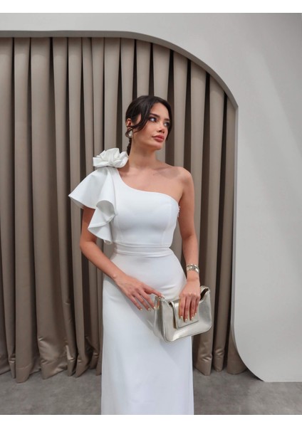 Tek Omuz Rose Broşlu Elbise fiyatları
