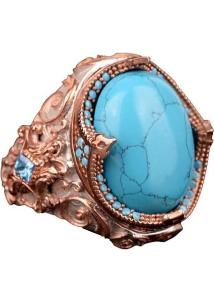 925 Ayar Gümüş Erkek Yüzük, Yapay Turkuaz Taş Yüzük