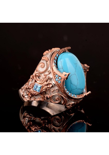 925 Ayar Gümüş Erkek Yüzük, Yapay Turkuaz Taş Yüzük indirimleri