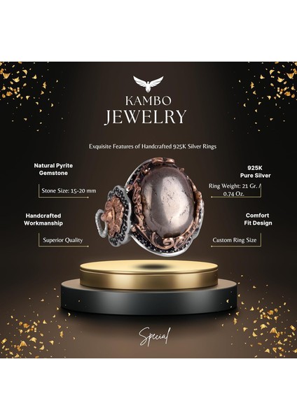 El Yapımı Pirit Taşlı Yüzük, El Yapımı Aslan Başı Erkek Yüzüğü - 925 Ayar Katı Gümüş Erkek Yüzüğü - Refah Manifestasyonu Tasarımı fiyatları