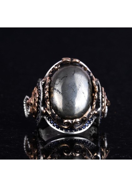 El Yapımı Pirit Taşlı Yüzük, El Yapımı Aslan Başı Erkek Yüzüğü - 925 Ayar Katı Gümüş Erkek Yüzüğü - Refah Manifestasyonu Tasarımı fırsatları