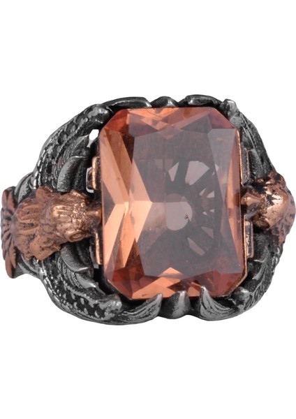 Erkekler Için Kartal Sembollü Yapay Taş Yüzük, El Yapımı 925 Ayar Gümüş Yüzük - Koruma Sembolü (Yapılmış Sultanit)