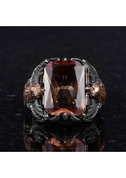 Erkekler Için Kartal Sembollü Yapay Taş Yüzük, El Yapımı 925 Ayar Gümüş Yüzük - Koruma Sembolü (Yapılmış Sultanit) fırsatları