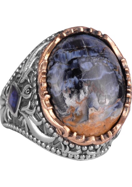 Gerçek Doğal Taş Yüzük - 925 Ayar Gümüş El Yapımı Yüzük (Pietersite)