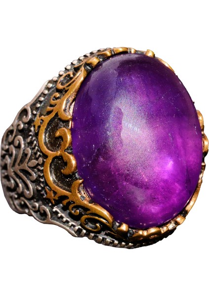 Doğal Ametist Taş Yüzük, 17.90 Karat, Taş Erkek Yüzüğü, 925 Ayar Gümüş Yüzük, Mor