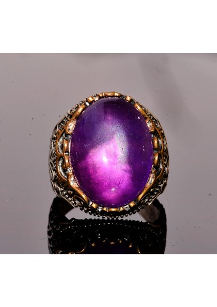 Doğal Ametist Taş Yüzük, 17.90 Karat, Taş Erkek Yüzüğü, 925 Ayar Gümüş Yüzük, Mor fiyatları