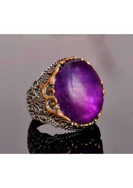 Doğal Ametist Taş Yüzük, 17.90 Karat, Taş Erkek Yüzüğü, 925 Ayar Gümüş Yüzük, Mor modelleri