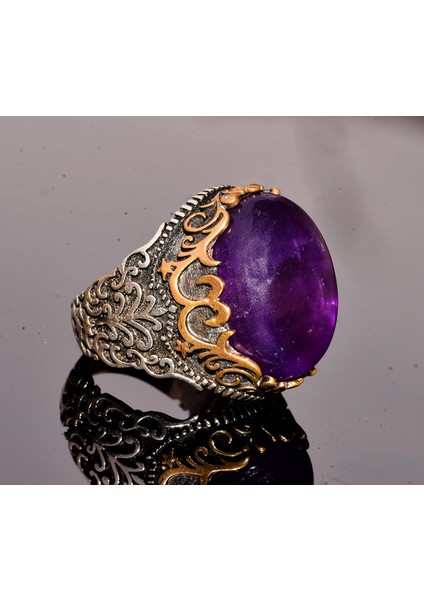 Doğal Ametist Taş Yüzük, 17.90 Karat, Taş Erkek Yüzüğü, 925 Ayar Gümüş Yüzük, Mor fırsatları