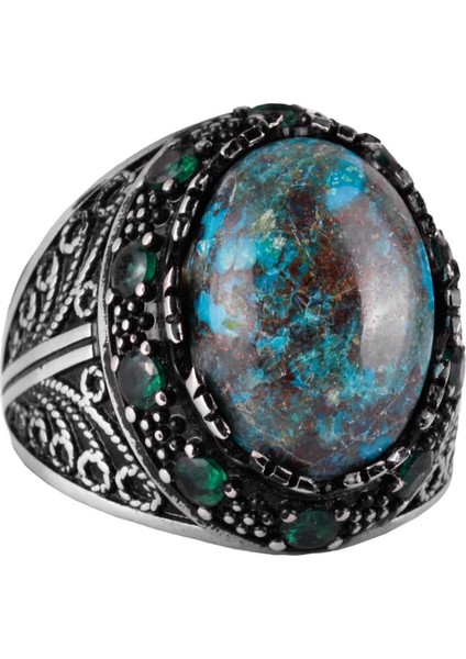 Doğal Azurit Taş Yüzük - El Yapımı 925 Ayar Gümüş Erkek Takısı, Şık ve Zarif Tasarım