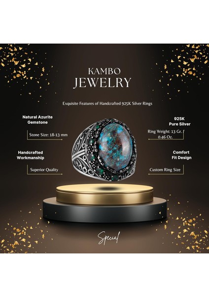 Doğal Azurit Taş Yüzük - El Yapımı 925 Ayar Gümüş Erkek Takısı, Şık ve Zarif Tasarım fiyatları