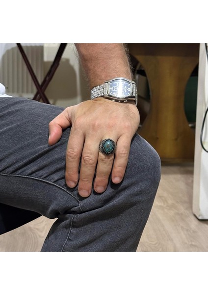 Doğal Azurit Taş Yüzük - El Yapımı 925 Ayar Gümüş Erkek Takısı, Şık ve Zarif Tasarım modelleri