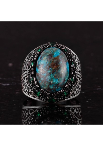Doğal Azurit Taş Yüzük - El Yapımı 925 Ayar Gümüş Erkek Takısı, Şık ve Zarif Tasarım fırsatları