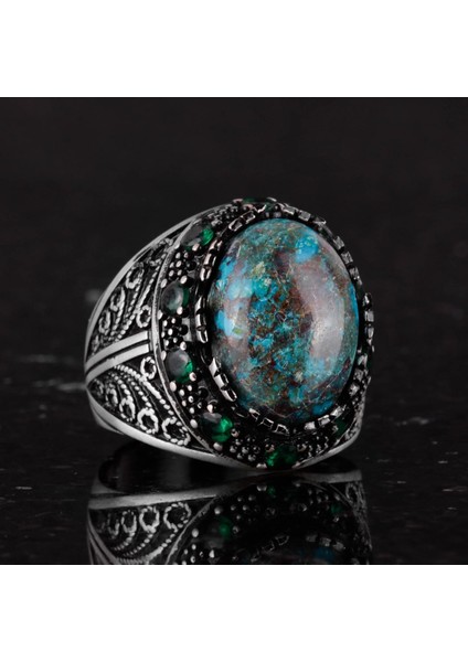 Doğal Azurit Taş Yüzük - El Yapımı 925 Ayar Gümüş Erkek Takısı, Şık ve Zarif Tasarım indirimleri