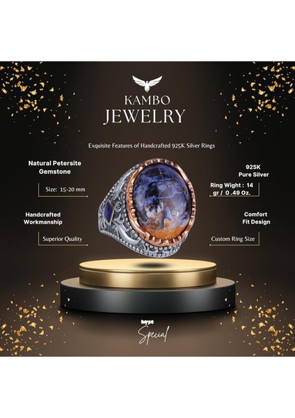 Gerçek Doğal Taş Yüzük - 925 Ayar Gümüş El Yapımı Yüzük (Pietersite) fiyatları