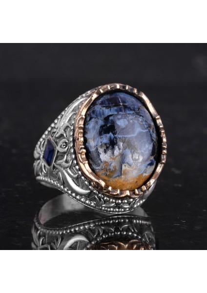 Gerçek Doğal Taş Yüzük - 925 Ayar Gümüş El Yapımı Yüzük (Pietersite) indirimleri