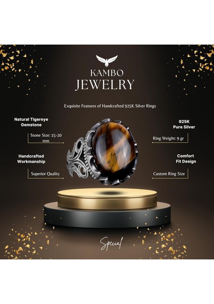 925 Ayar Katı Gümüş Erkek Yüzük - Doğal Taş Seçenekleriyle (Kaplan Gözü) fiyatları