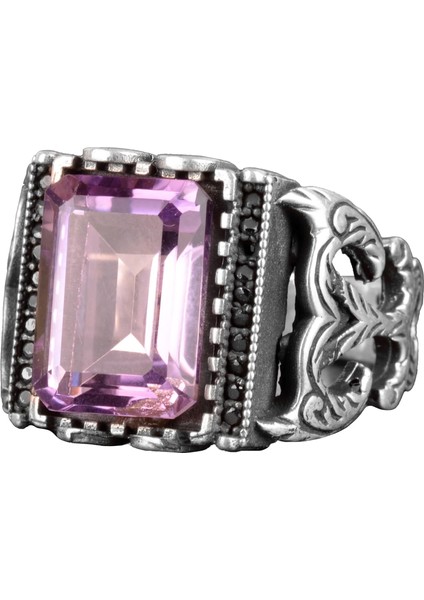 Doğal Ametist Taşlı Yüzük, 925 Ayar Gümüş Erkek Yüzüğü