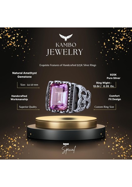 Doğal Ametist Taşlı Yüzük, 925 Ayar Gümüş Erkek Yüzüğü fiyatları