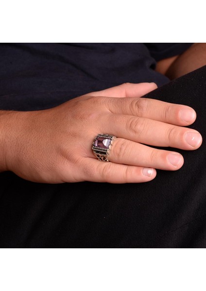 Doğal Ametist Taşlı Yüzük, 925 Ayar Gümüş Erkek Yüzüğü modelleri