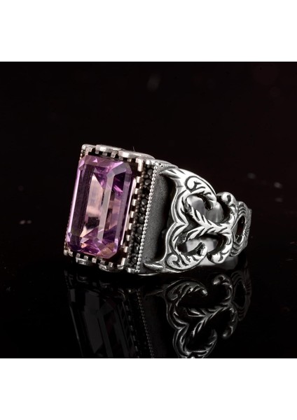 Doğal Ametist Taşlı Yüzük, 925 Ayar Gümüş Erkek Yüzüğü fırsatları