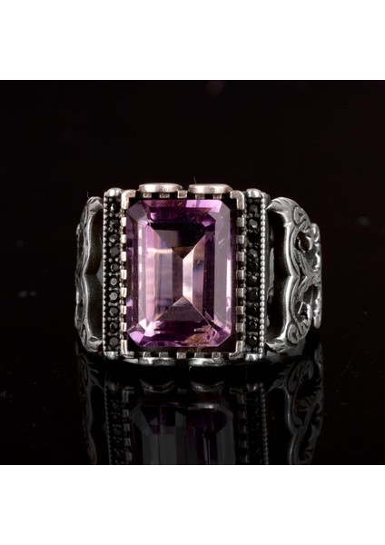 Doğal Ametist Taşlı Yüzük, 925 Ayar Gümüş Erkek Yüzüğü indirimleri