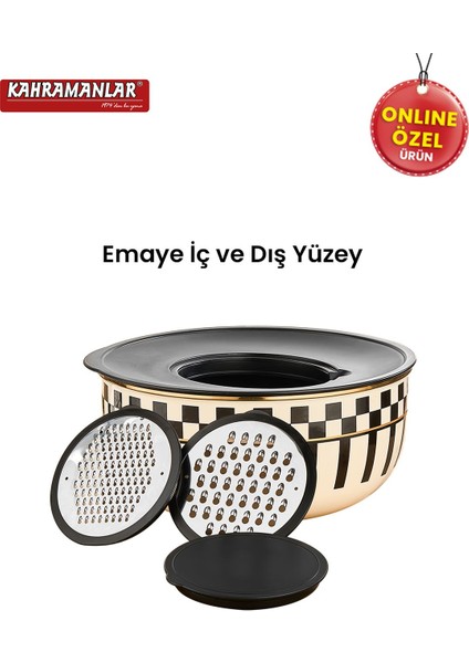 Kahramanlar Prime Cream Emaye 5 Parça Rendeli Saklama ve Karıştırma Kabı 24 cm indirimleri