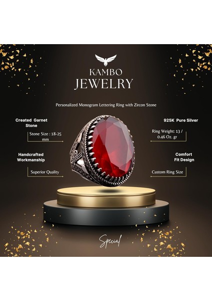 925 Ayar Gümüş Erkek Osmanlı Mühür Yüzük Yapay Granat Taşı ile fiyatları