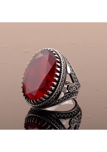 925 Ayar Gümüş Erkek Osmanlı Mühür Yüzük Yapay Granat Taşı ile modelleri