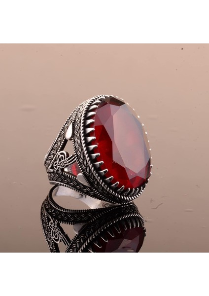 925 Ayar Gümüş Erkek Osmanlı Mühür Yüzük Yapay Granat Taşı ile fırsatları