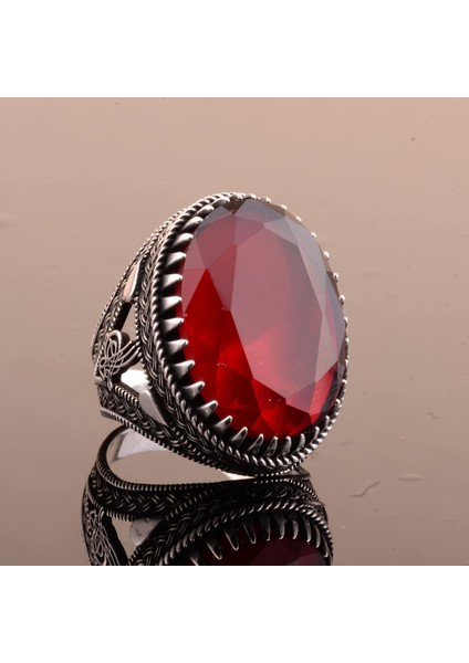 925 Ayar Gümüş Erkek Osmanlı Mühür Yüzük Yapay Granat Taşı ile indirimleri
