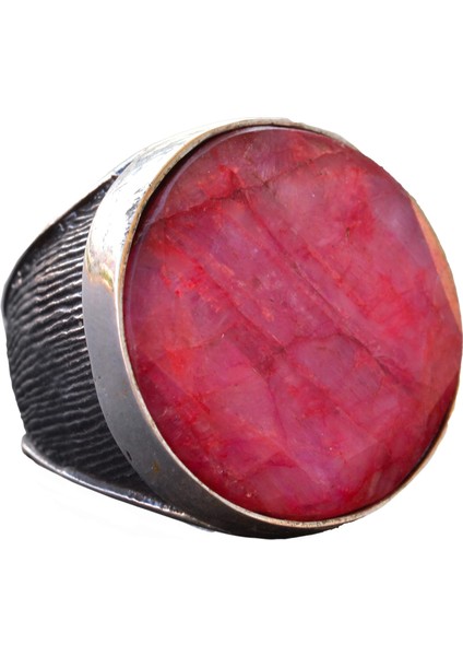 Yakut Yüzük, Ham Taş, Sterlin Gümüş Yüzük, Sterlin Gümüş Erkek Yüzüğü