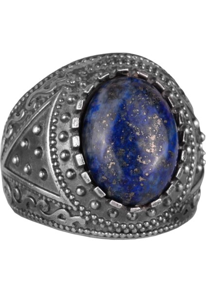 Doğal Taş Yüzük, 925 Ayar Katı Gümüş Erkek Yüzüğü (Lapis Lazuli)