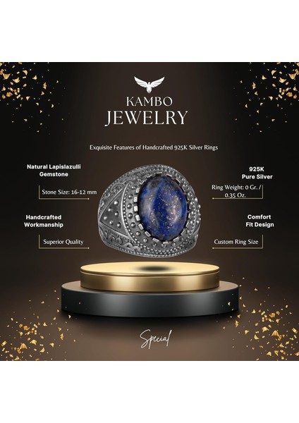 Doğal Taş Yüzük, 925 Ayar Katı Gümüş Erkek Yüzüğü (Lapis Lazuli) fiyatları