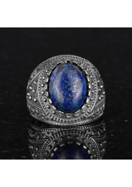 Doğal Taş Yüzük, 925 Ayar Katı Gümüş Erkek Yüzüğü (Lapis Lazuli) fırsatları
