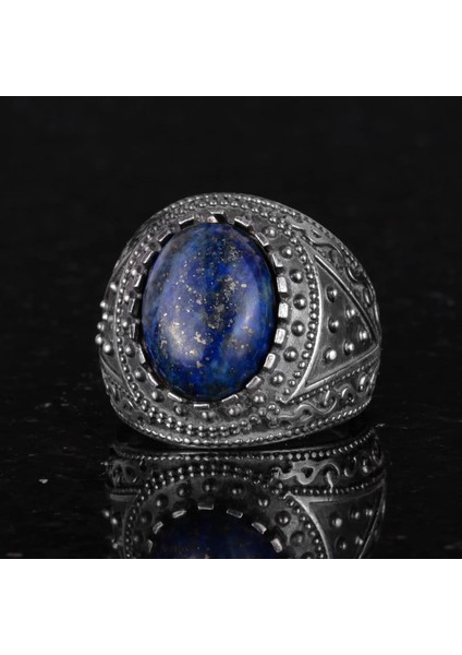 Doğal Taş Yüzük, 925 Ayar Katı Gümüş Erkek Yüzüğü (Lapis Lazuli) indirimleri