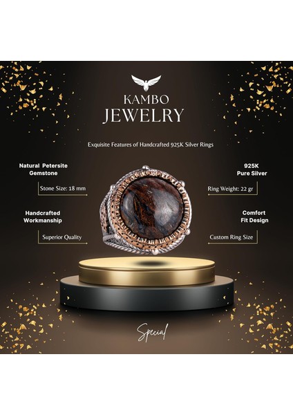 Doğal Taş El Yapımı Yüzük - 925 Ayar Gümüş Yüzük (Petersite) fiyatları