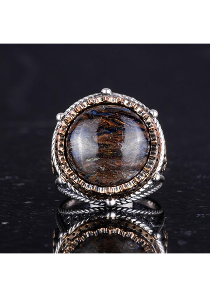 Doğal Taş El Yapımı Yüzük - 925 Ayar Gümüş Yüzük (Petersite) fırsatları