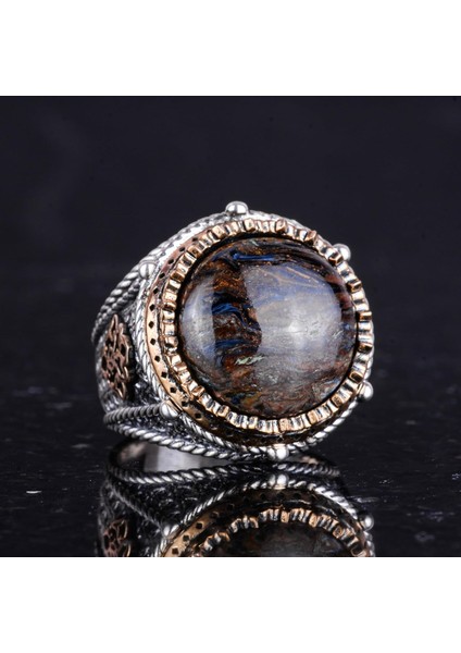 Doğal Taş El Yapımı Yüzük - 925 Ayar Gümüş Yüzük (Petersite) indirimleri