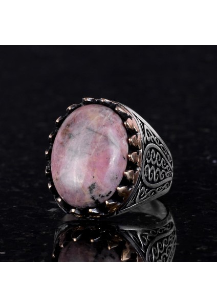 925 Ayar Katı Gümüş Erkek Yüzük Doğal Taşlarla - El Yapımı Şıklık (Rhodonit Taşı) modelleri