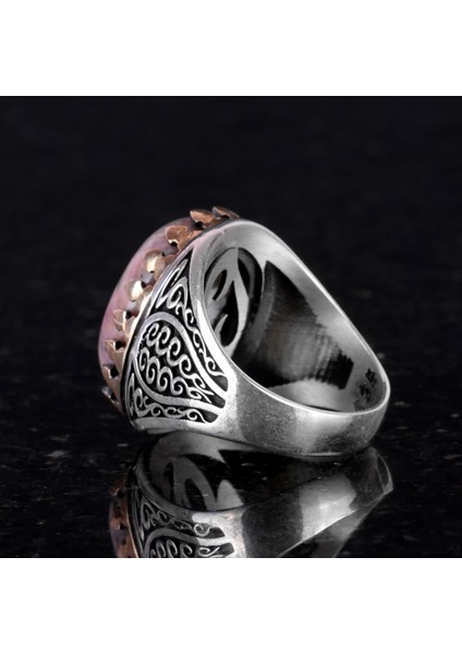 925 Ayar Katı Gümüş Erkek Yüzük Doğal Taşlarla - El Yapımı Şıklık (Rhodonit Taşı) indirimleri