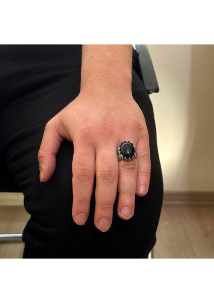 925 Ayar Gümüş Erkek Yüzük - Farklı Yapay Taş Seçenekleri ile Mevcuttur (Lacivert Kedi Gözü Yapay Taş) modelleri