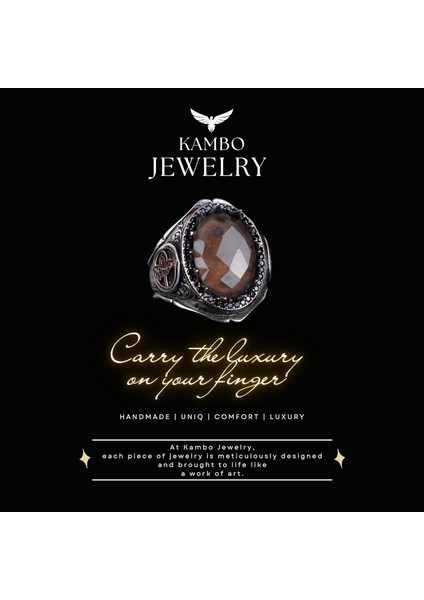 925 Ayar Katı Gümüş Erkek Yüzük Doğal Taşlarla - El Yapımı Zarafet (Dumanlı Kuvars Taşı) modelleri