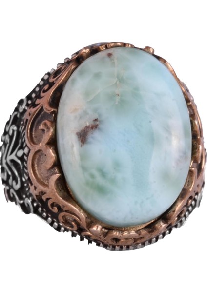 Doğal Taş El Yapımı Yüzük - 925 Ayar Gümüş El Yapımı Yüzük - Şık Farklı Yüzük (Larimar)